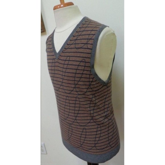 ADAM Man's Brown and Black Stripe 100% Cashmere V-Neck Sweater/Vest Size: M - Picture 2 of 9